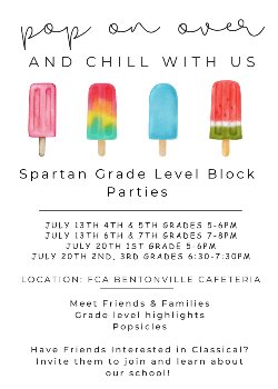 We are looking forward to a great school year! As we get ready for the coming year, we want to invite families on campus for grade level meet and greets! We have many new families joining us this coming year as well as returning families. ** Have friends interested in Founders? Invite them to the Block Party! Families who have a perspective family join will be entered into a drawing for Lands End uniform top and bottom set.